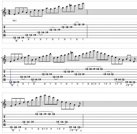 Pentatonic Tapping Lick Tablature Full